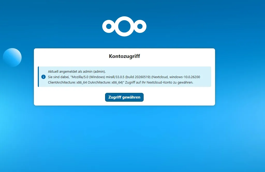 Kontozugriff – Zugriff für den Nextcloud-Client gewähren